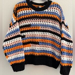 H&M Black, Orange, and Blue Striped Sweater